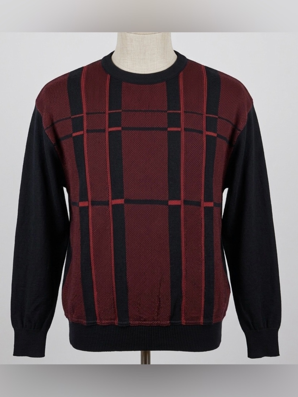 Vintage Tosani Canada Sweater Mens Large Black Red 100% Cotton Coogi Style